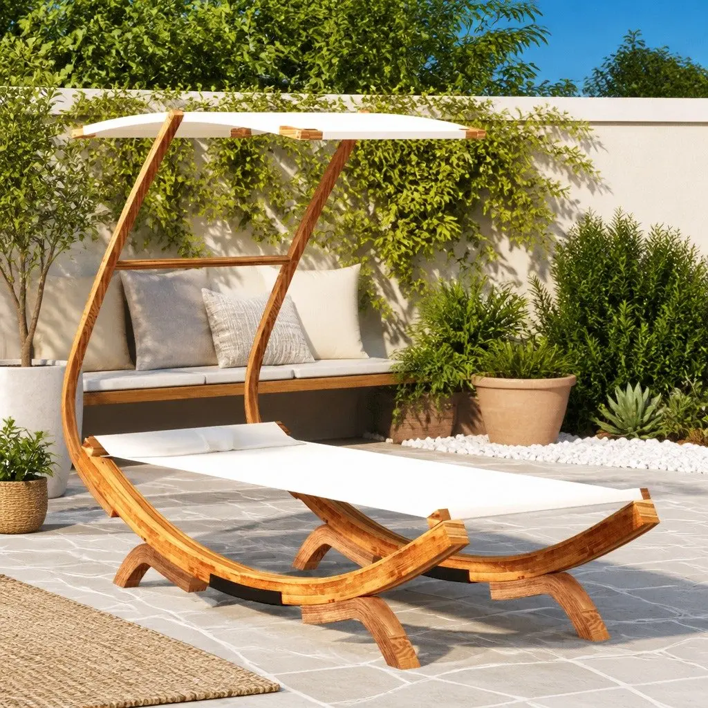 Cream Outdoor Lounge Bed with Canopy for Comfort