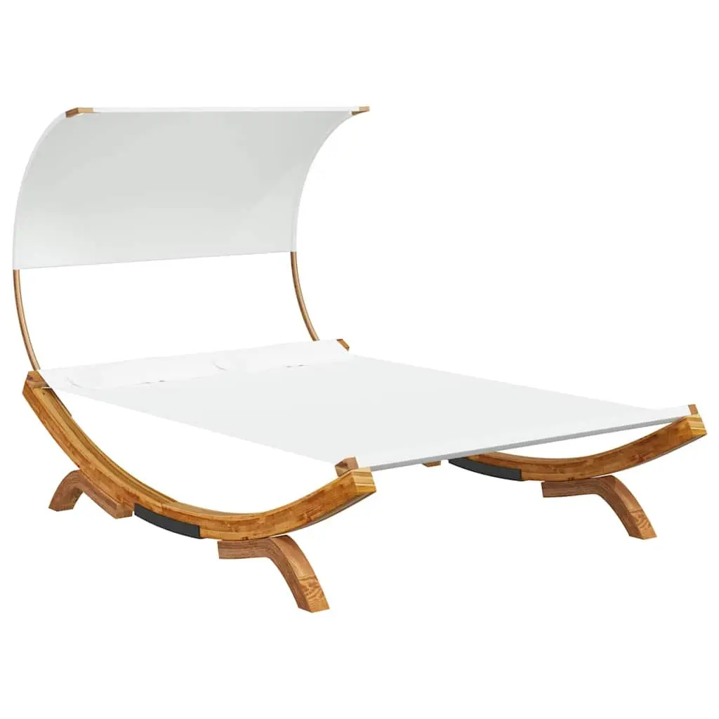 Outdoor Lounge Bed with Canopy Cream 165 x 203 x 126 cm Garden Patio Furniture Bent Wood