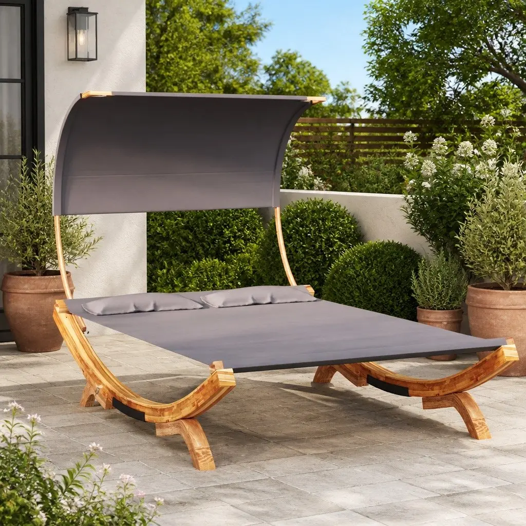 Outdoor Lounge Bed Canopy Sun Shade Garden Patio Daybed 165L x 203W x 126H cm Anthracite Frame