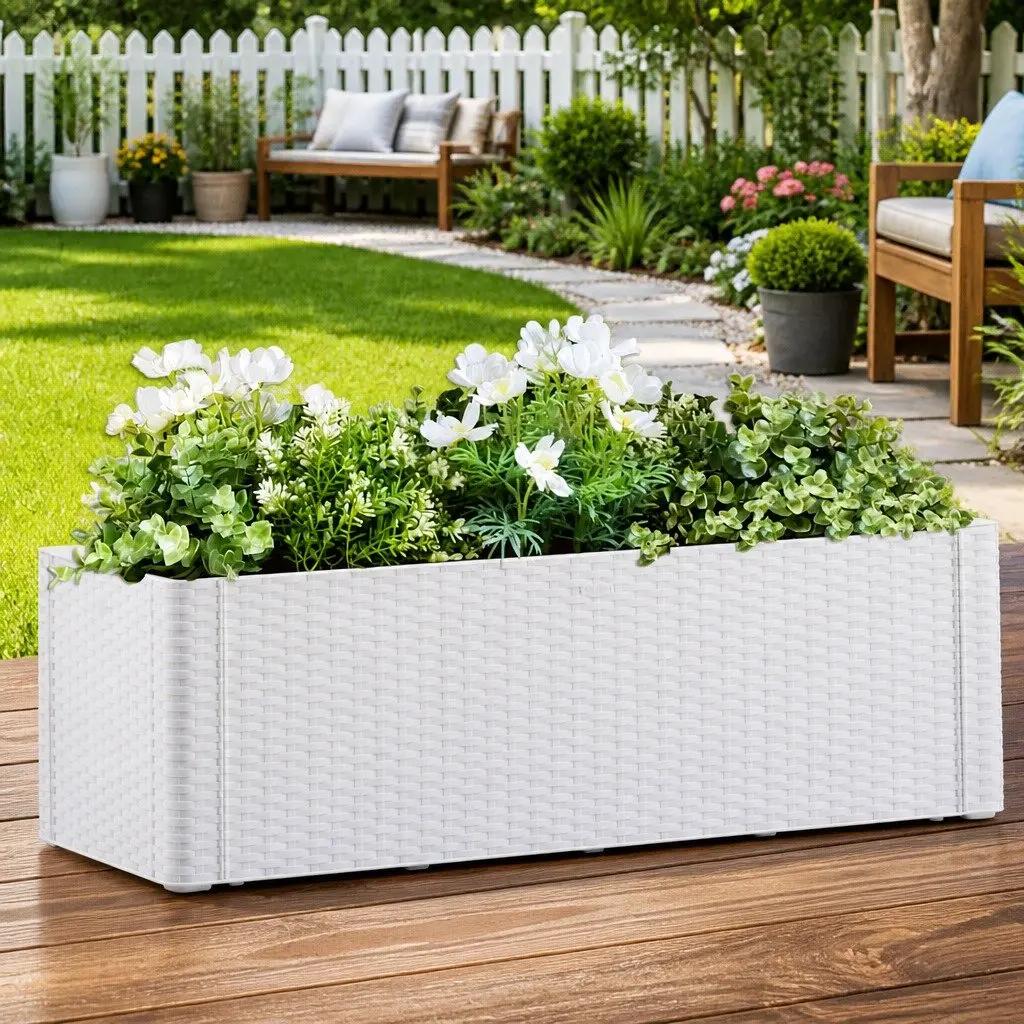 Raised Garden Bed Self Watering System 100 x 43 x 33 cm White