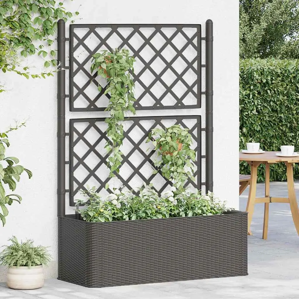 Raised Garden Bed Self Watering Planter Box with Trellis 90L Anthracite Outdoor