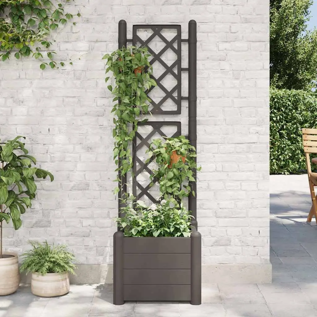 Garden Planter Raised Bed Flower Box with Trellis for Climbing Plants Anthracite 43 x 43 x 142 cm