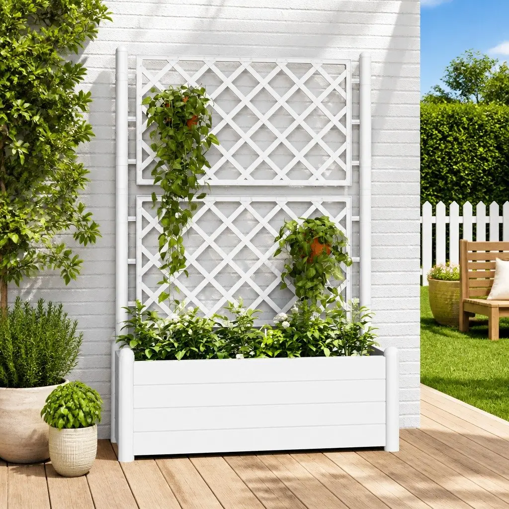 Garden Planter Trellis Support Raised Flower Bed 100x43x142cm White