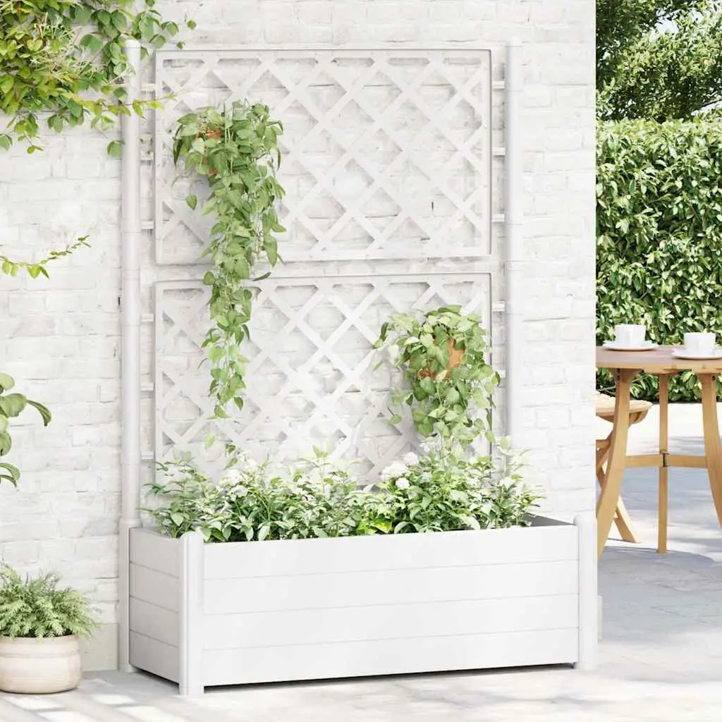 Garden Planter Trellis Support Raised Flower Bed 100x43x142cm White