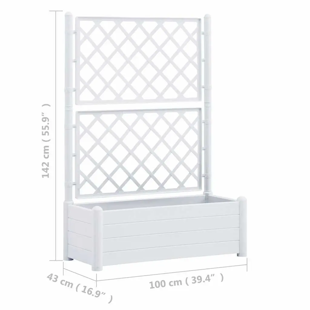 Garden Planter Trellis Support Raised Flower Bed 100x43x142cm White