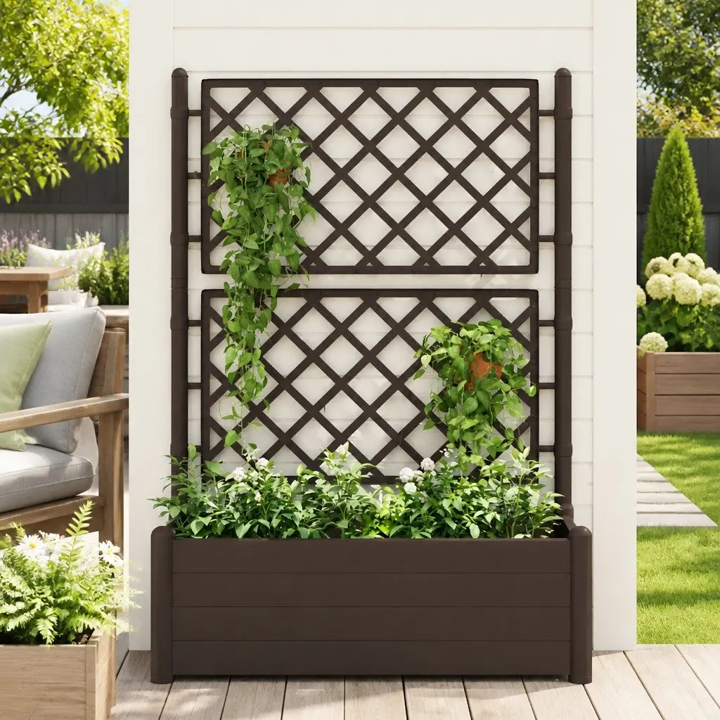 Garden Planter Raised Bed Flower Box with Trellis for Outdoor Climbing Plants Anthracite 100 x 43 x 142 cm