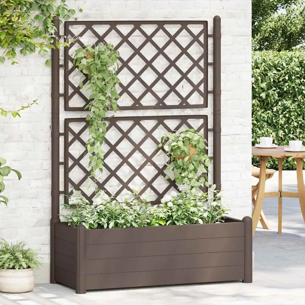 Garden Planter Raised Bed Flower Box with Trellis for Outdoor Climbing Plants Anthracite 100 x 43 x 142 cm