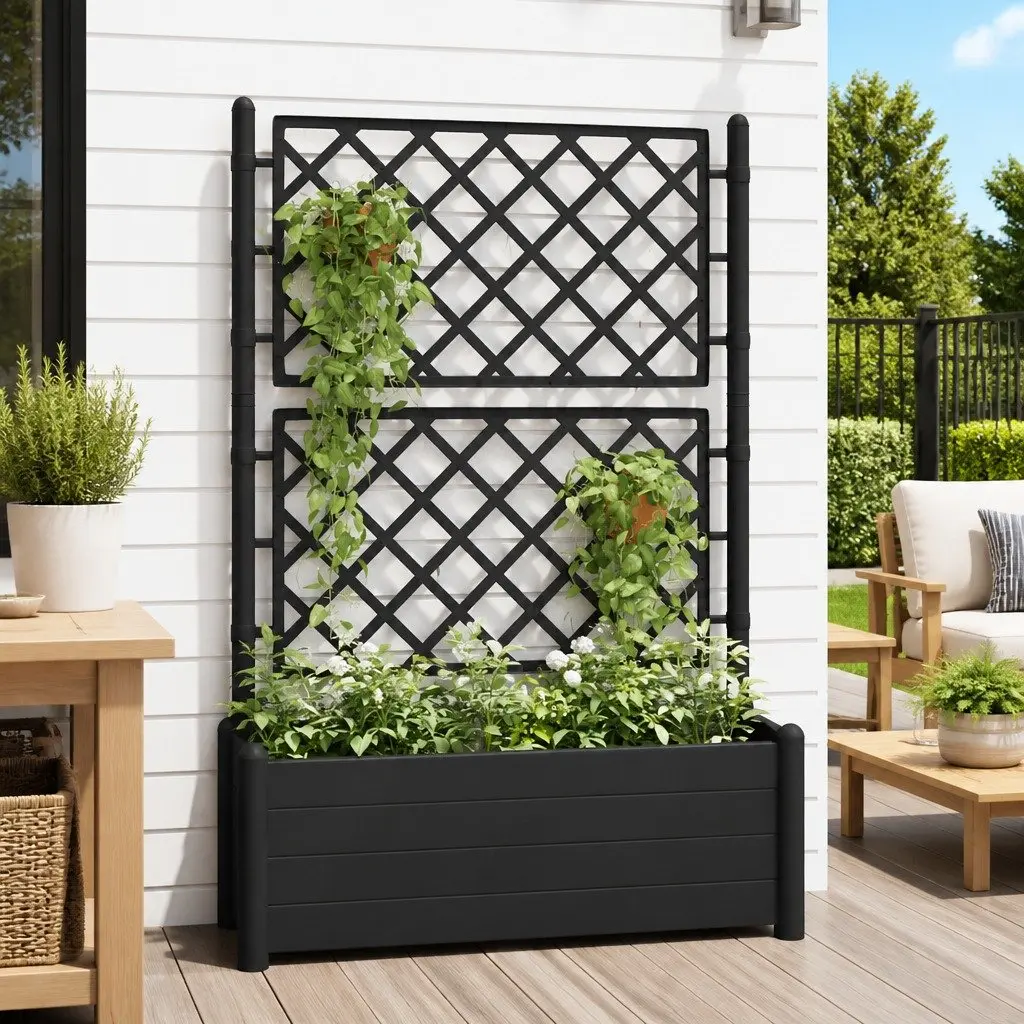 Garden Planter with Trellis Outdoor Climbing Plants 100 x 43 x 142 cm Anthracite