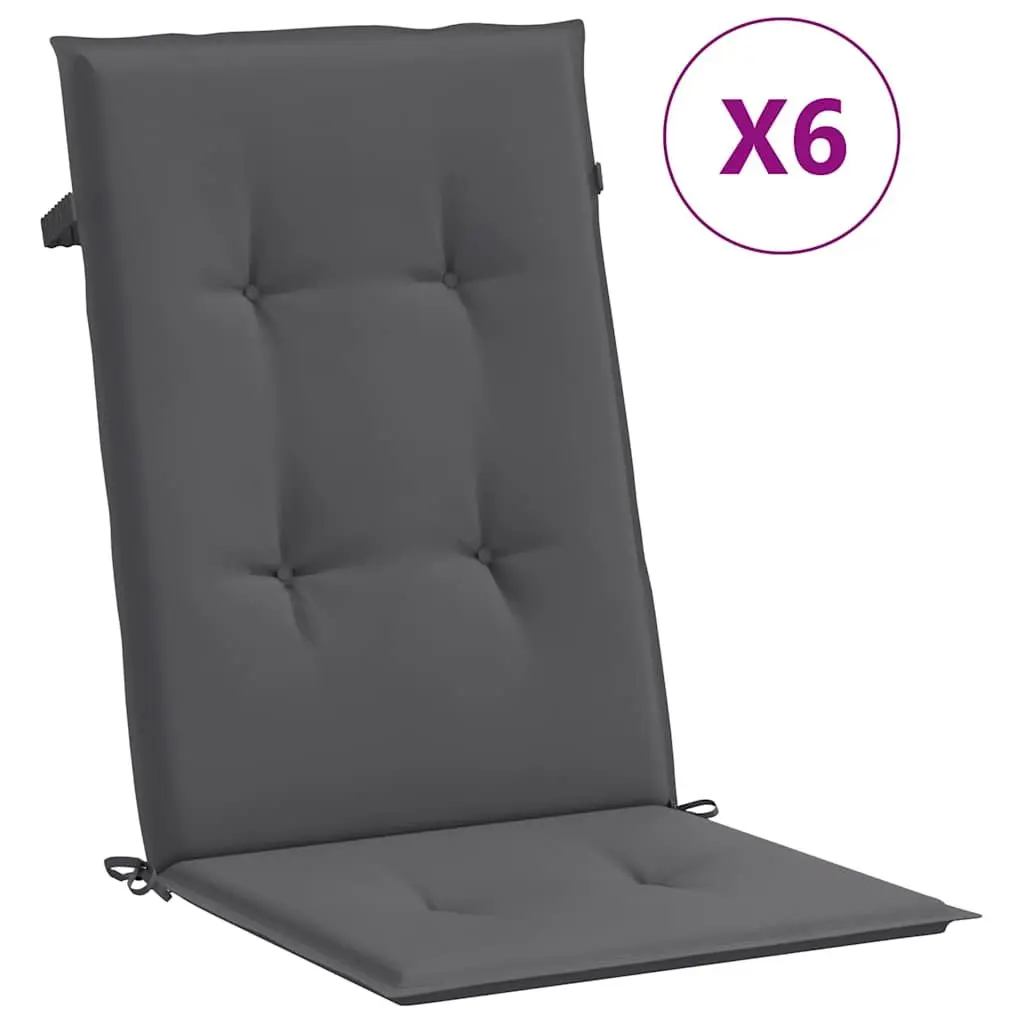 Highback Chair Cushions 6 Piece Outdoor Garden Patio Seat Pad 120x50x3 cm Anthracite