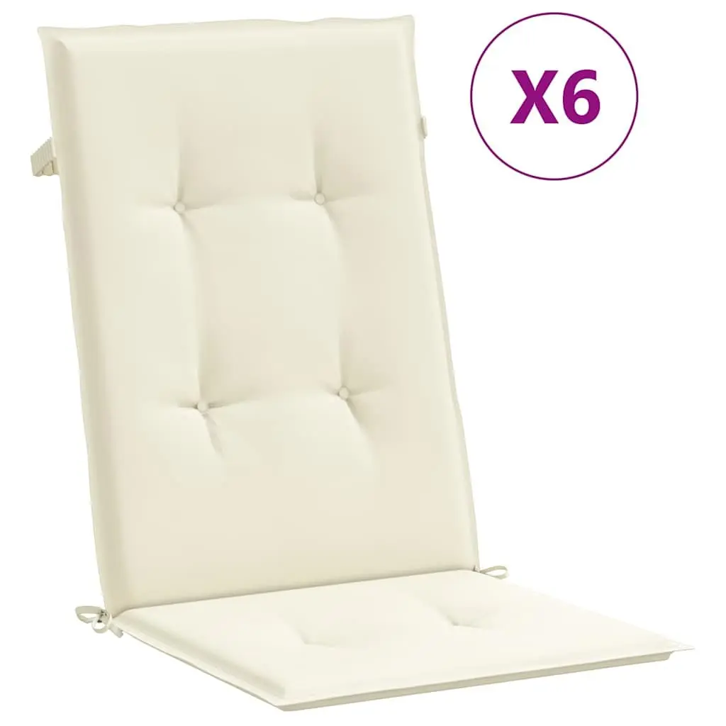 Highback Chair Cushions Cream 120x50x3 cm 6 Piece Set Outdoor Garden Patio Seat Pad Cushion