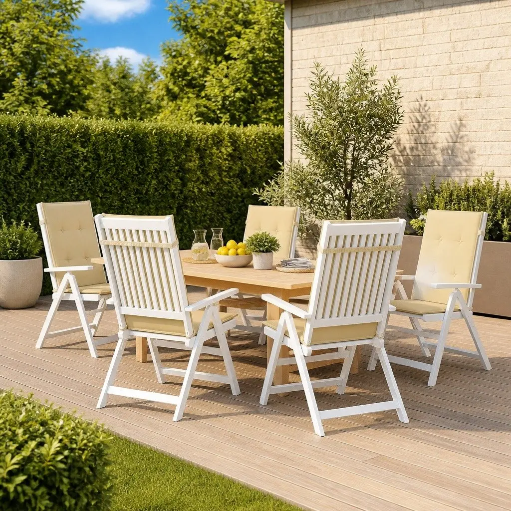 Highback Chair Cushions Outdoor Patio Seat Pad Set 6 Pcs Beige 120 x 50 x 3 cm