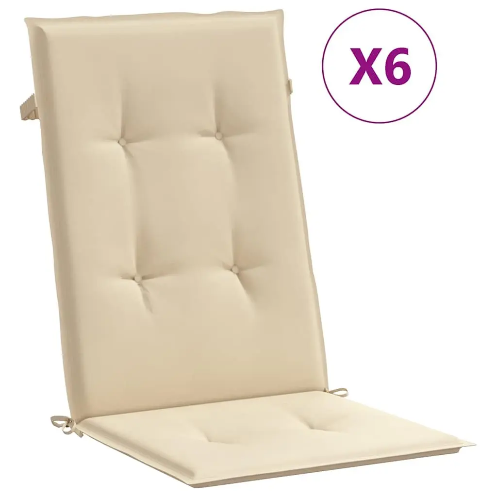 Highback Chair Cushions Outdoor Patio Seat Pad Set 6 Pcs Beige 120 x 50 x 3 cm
