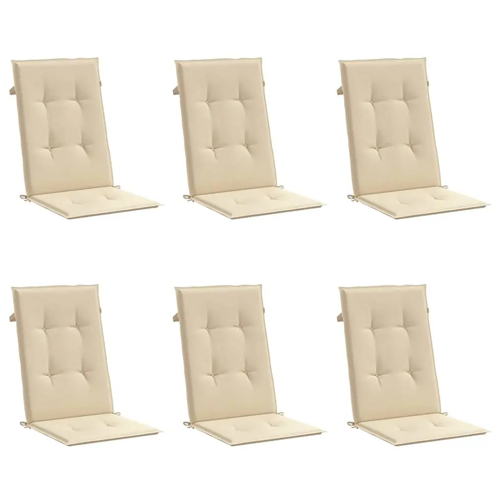 Highback Chair Cushions Outdoor Patio Seat Pad Set 6 Pcs Beige 120 x 50 x 3 cm