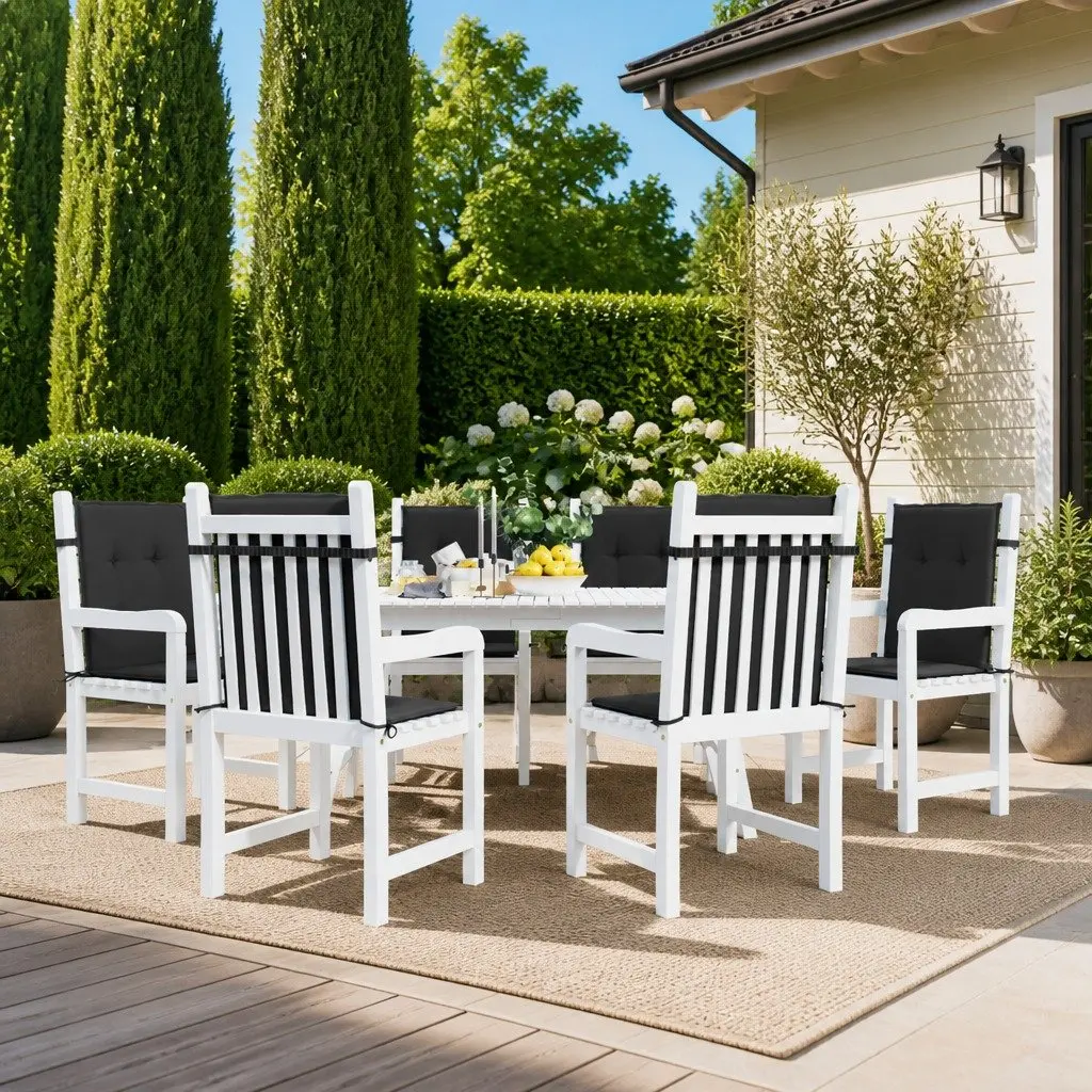 Lowback Chair Cushions 6 Piece Outdoor Patio Seat Pad 100x50x3 cm Black