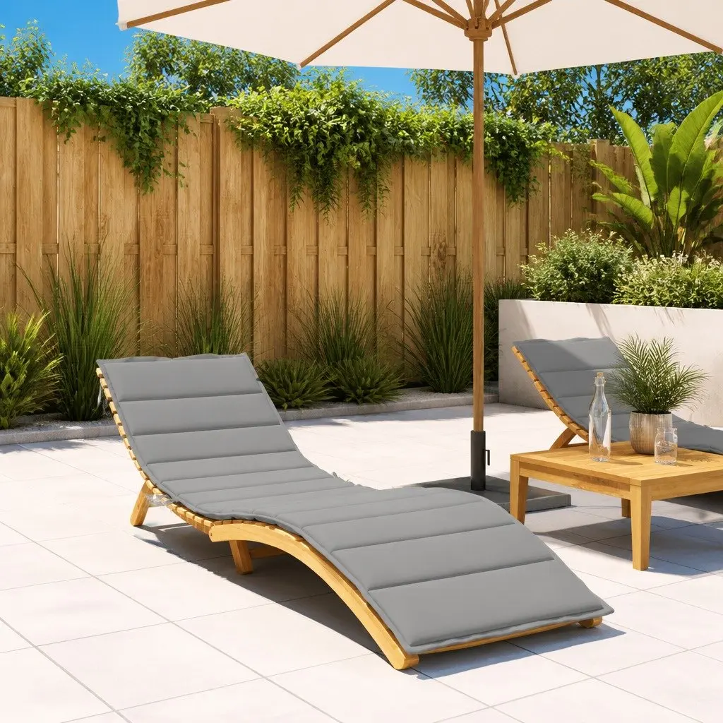 Sun Lounger Cushion Outdoor Garden Patio Chair Pad 200 x 70 cm Grey Water Resistant Oxford