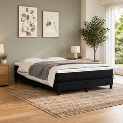 Queen Size Box Spring Bed with Pocket Spring Mattress Black Fabric 153x203cm