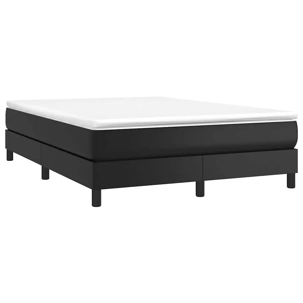 Box Spring Bed Pocket Spring Mattress Queen Size Black Faux Leather