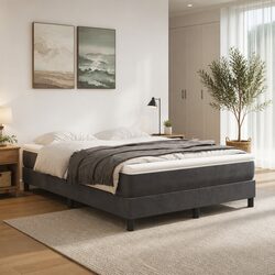 Cozy Queen Size Box Spring Bed in Grey Velvet for Great Sleep