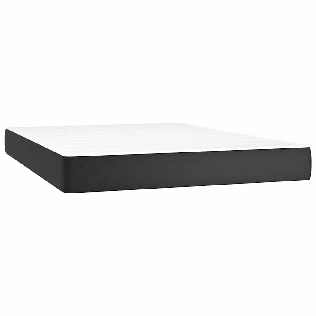 Queen Size Box Spring Bed with Pocket Spring Mattress Black Faux Leather