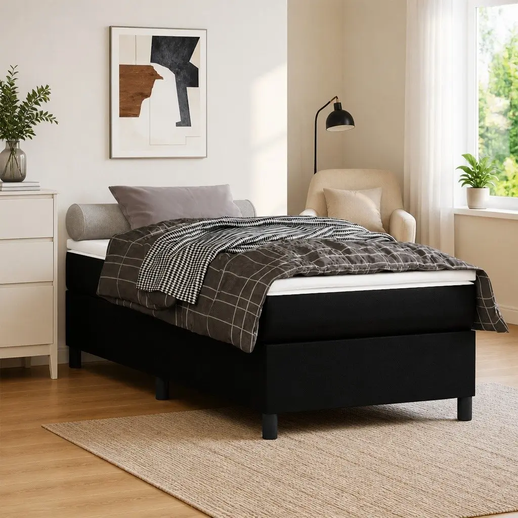Box Spring Bed Pocket Mattress King Single 106x203cm Black Faux Leather