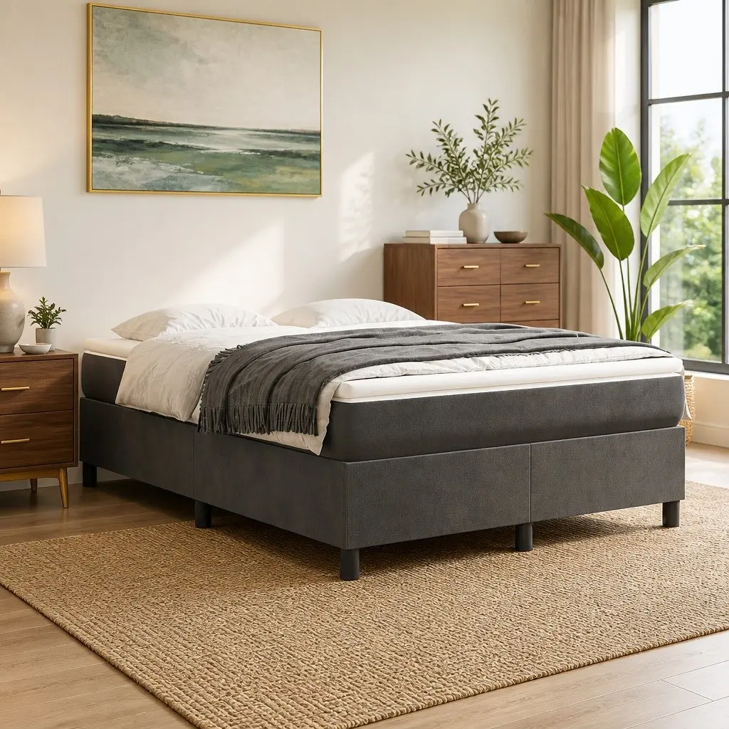 Queen Size Box Spring Bed with Pocket Spring Mattress Grey Velvet 153x203cm
