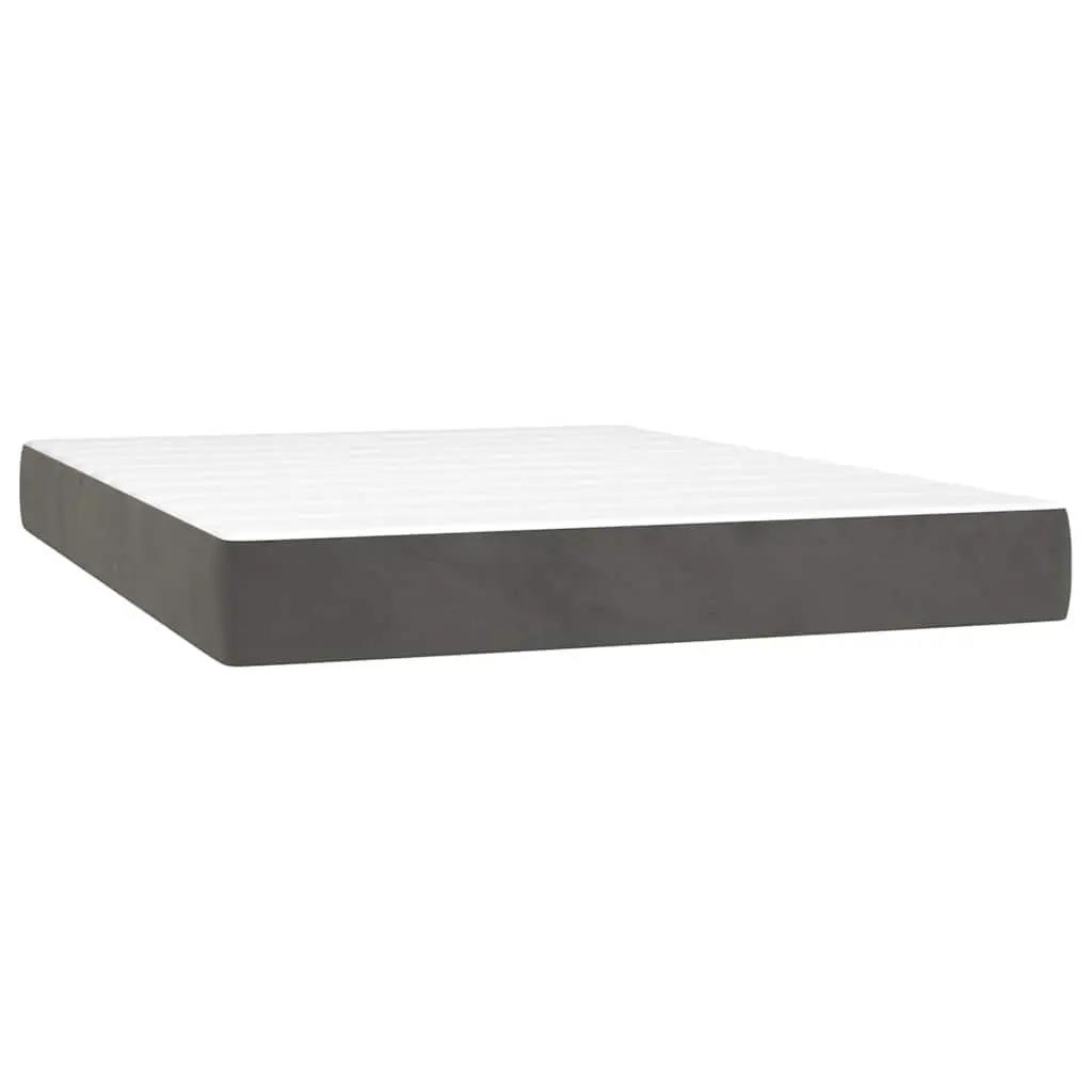 Queen Size Box Spring Bed with Pocket Spring Mattress Grey Velvet 153x203cm