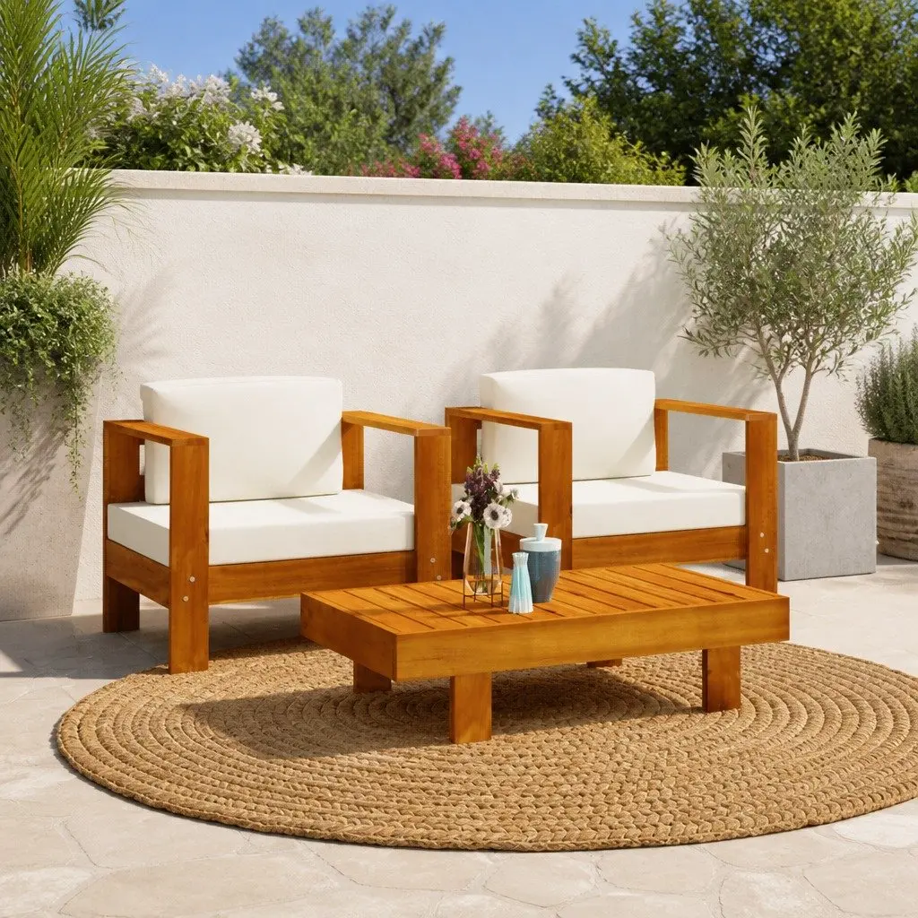 3 Piece Garden Lounge Set Outdoor Furniture Solid Wood White Patio Seating