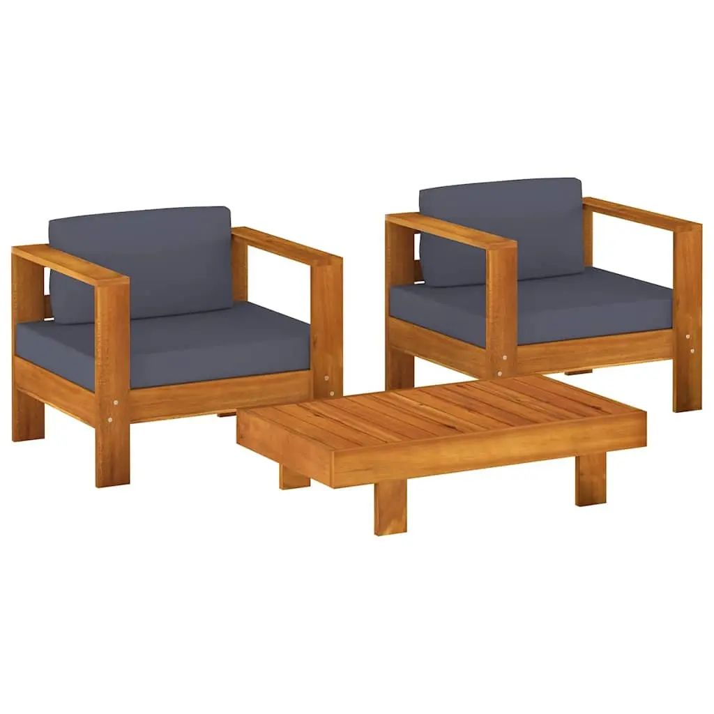 Garden Lounge Set 3 Piece Outdoor Patio Furniture Grey Cushions Wooden Sofa