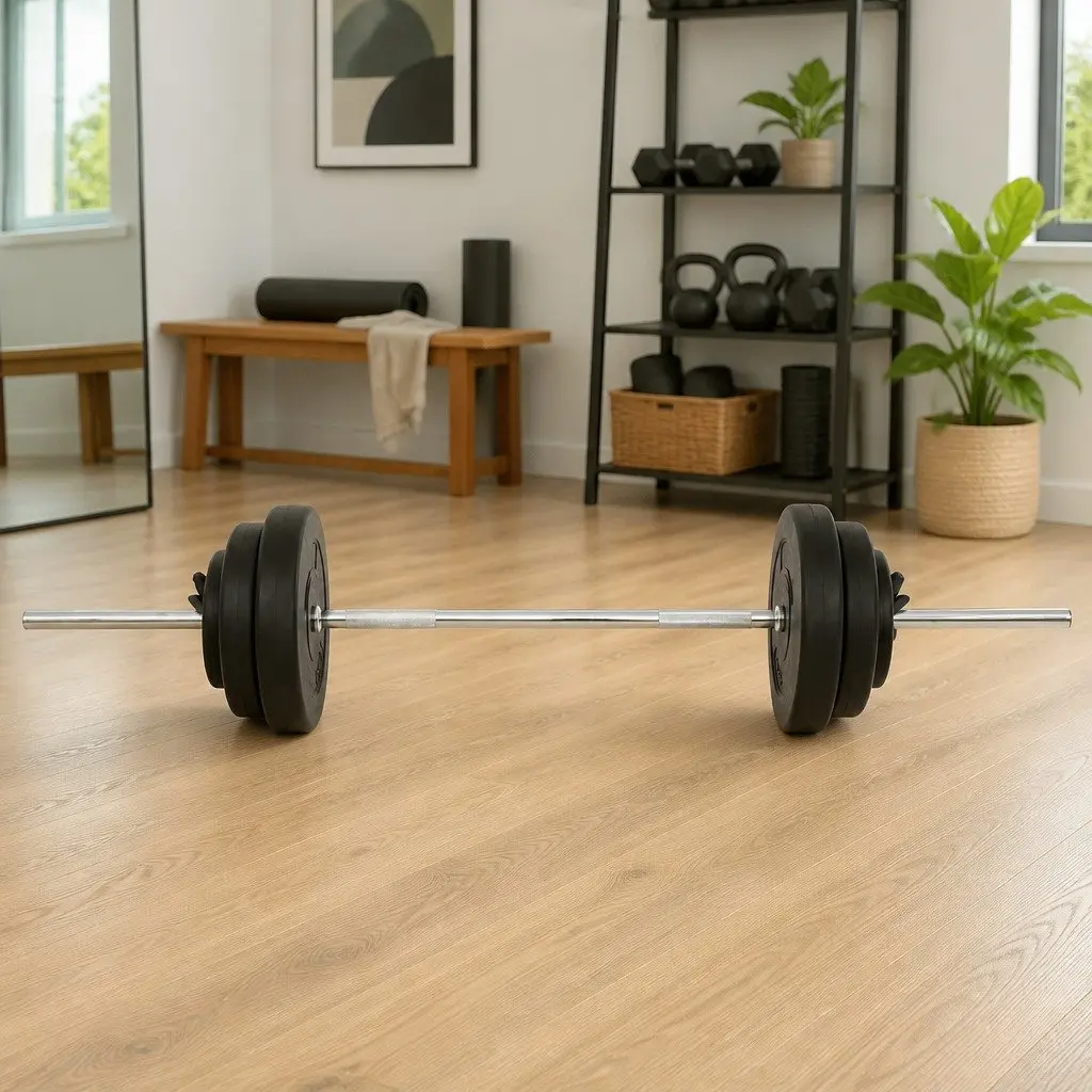 Barbell Set Weight Training 60kg Black Chrome Steel