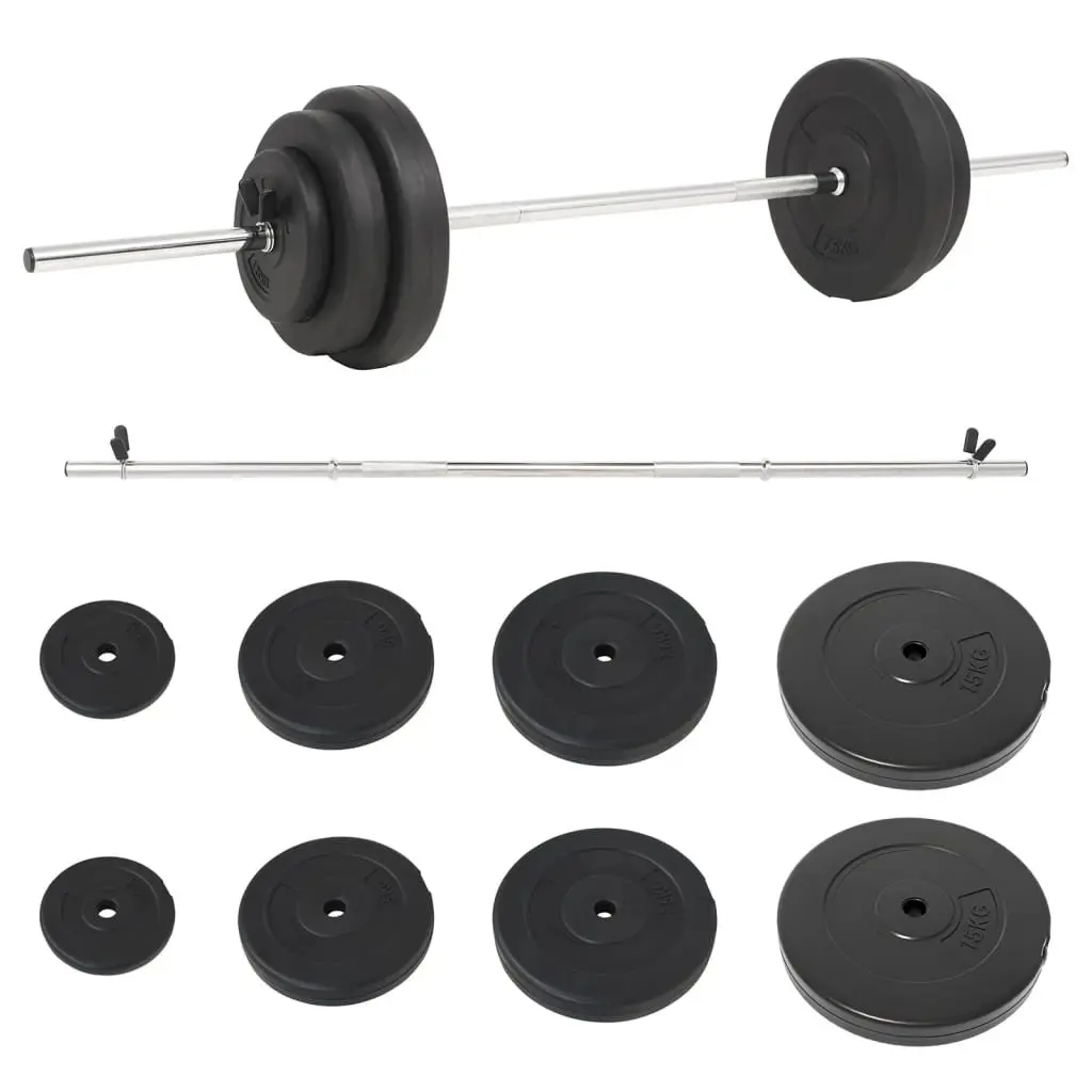 Barbell Set Weight Training 60kg Black Chrome Steel