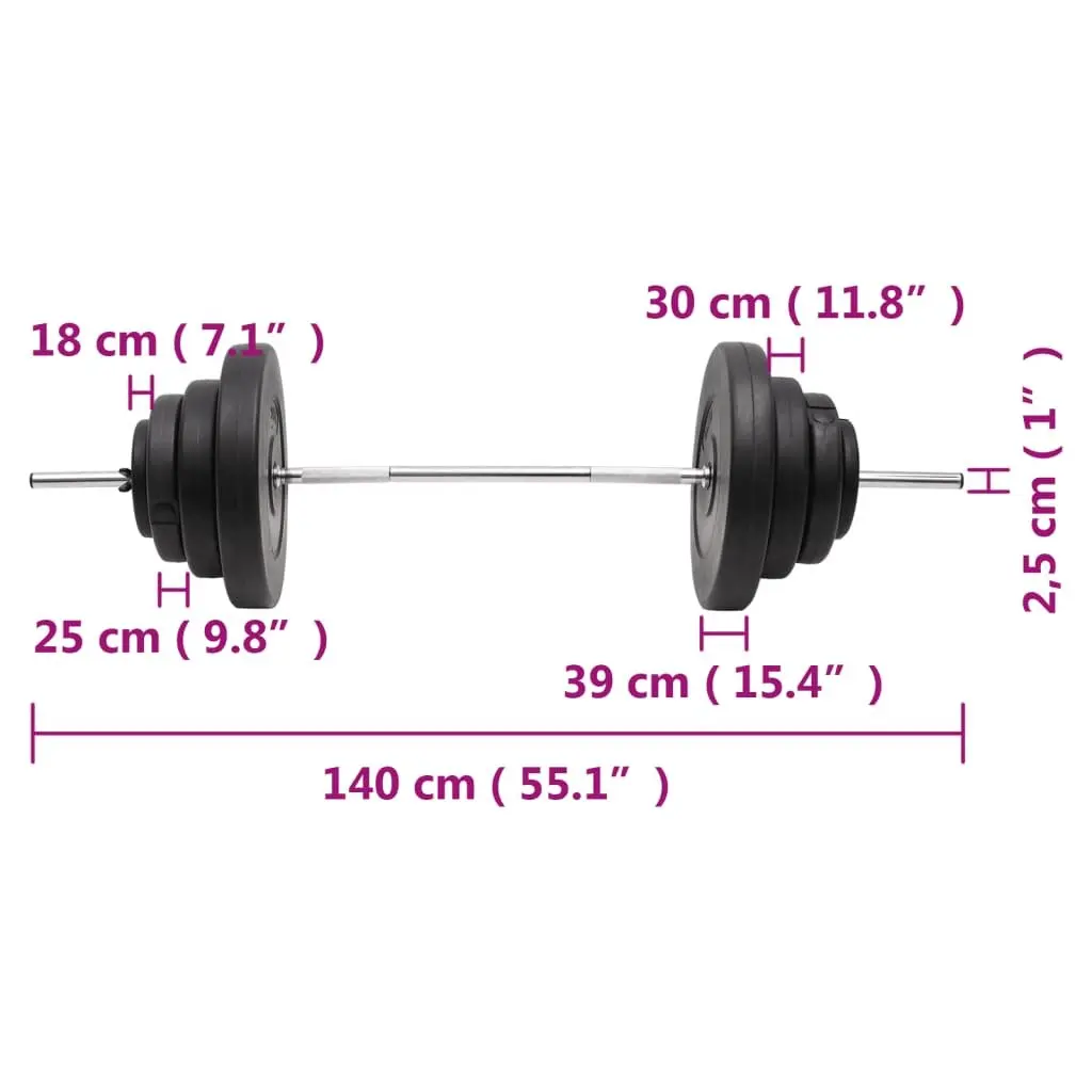 Barbell Set Weight Training 60kg Black Chrome Steel