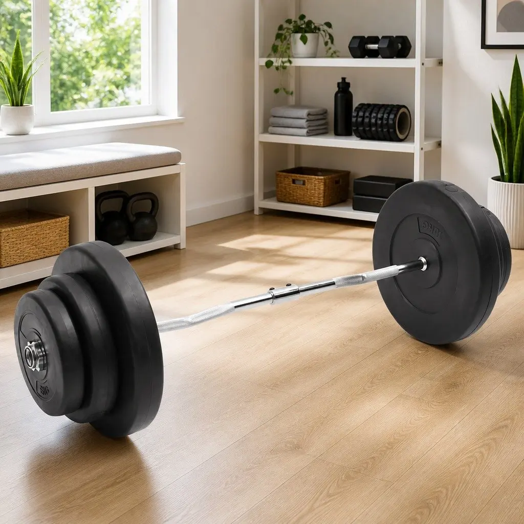 Curl Barbell Set 60kg Strength Training Black Home Gym Exercise