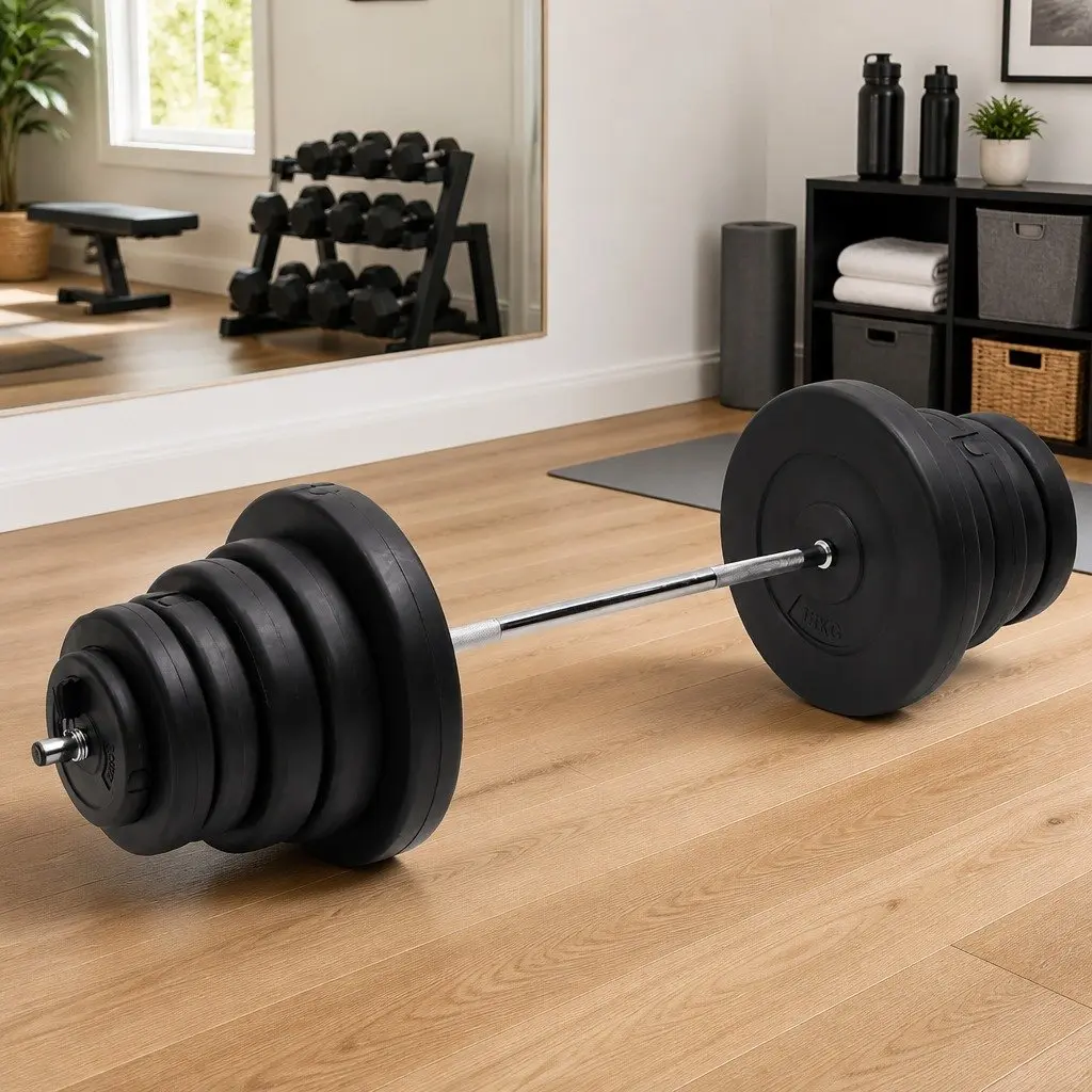 Barbell with Plates Strength Training Set 90 kg Black Home Gym Weightlifting