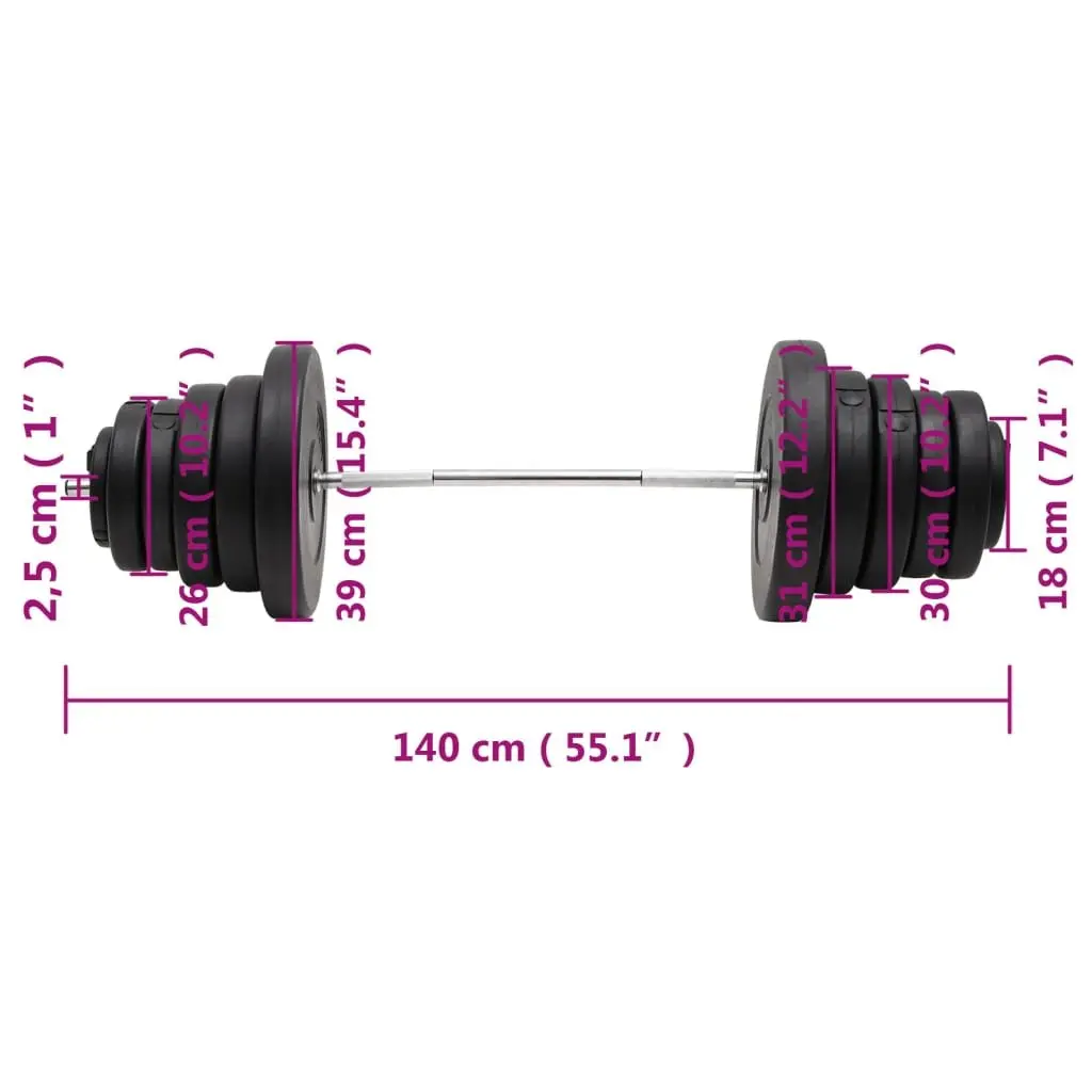 Barbell with Plates Strength Training Set 90 kg Black Home Gym Weightlifting