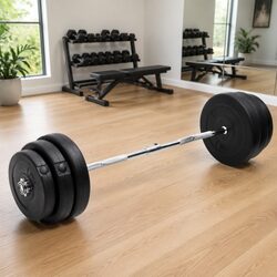 Curl Barbell with Plates 90 kg Black Weightlifting Set Free Weights Training