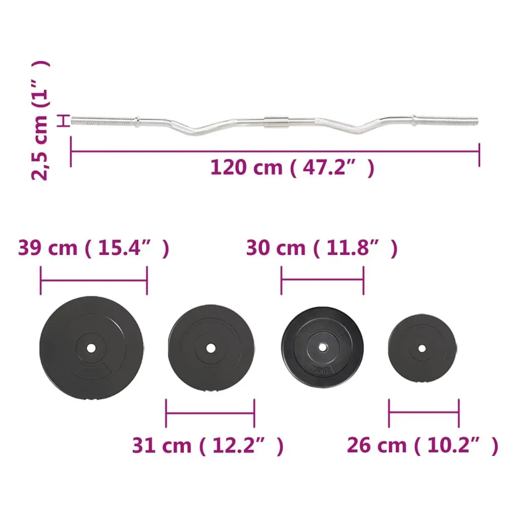 Curl Barbell Weightlifting Set 90 kg Black Strength Training