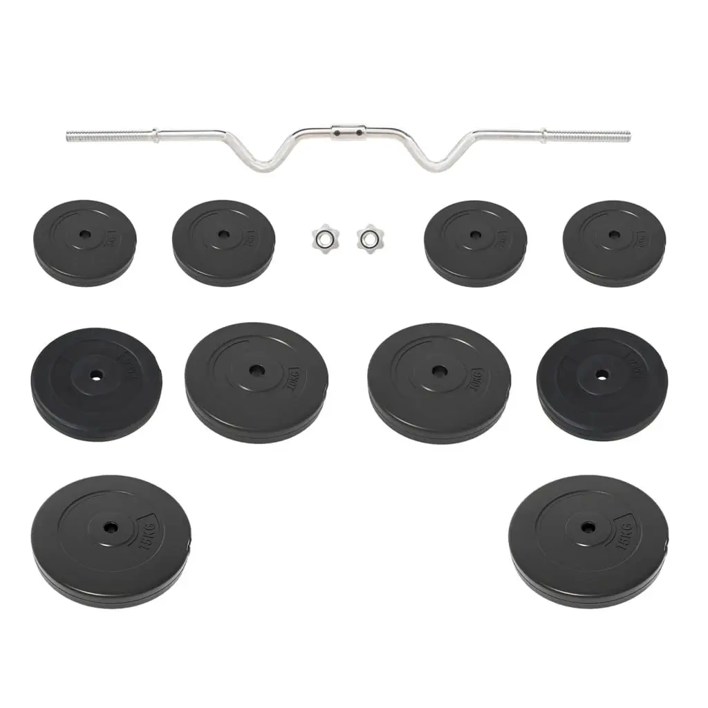 Curl Barbell Weightlifting Set 90kg Black Strength Training Home Gym