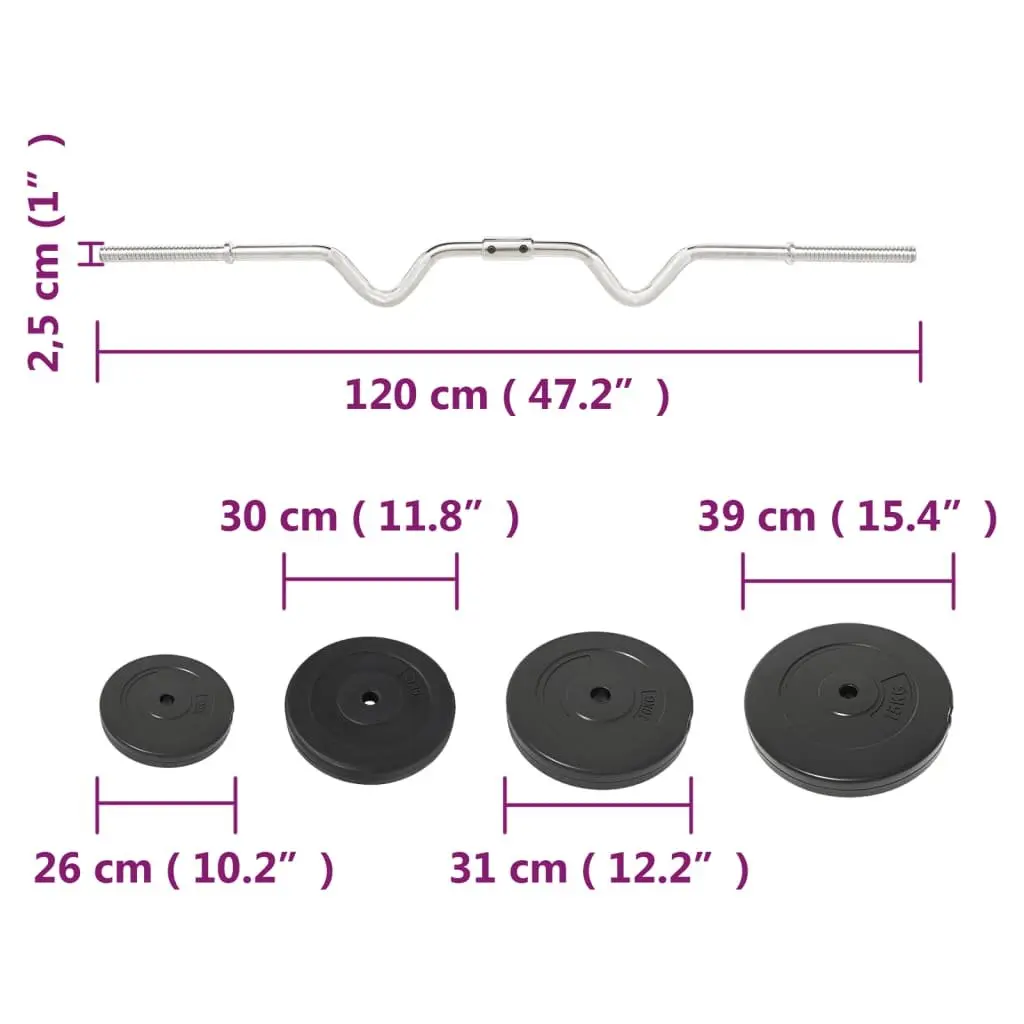 Curl Barbell Weightlifting Set 90kg Black Strength Training Home Gym