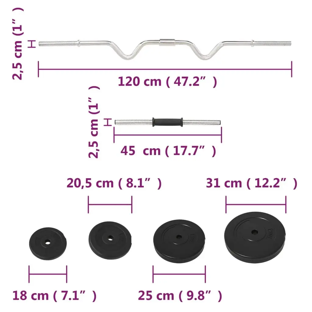 Barbell and Dumbbell Weight Set 60kg Strength Training Home Gym Black