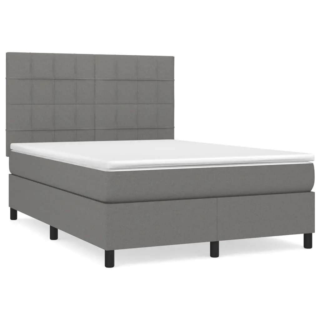 Double Box Spring Bed with Pocket Mattress Headboard Grey Fabric 137x187cm