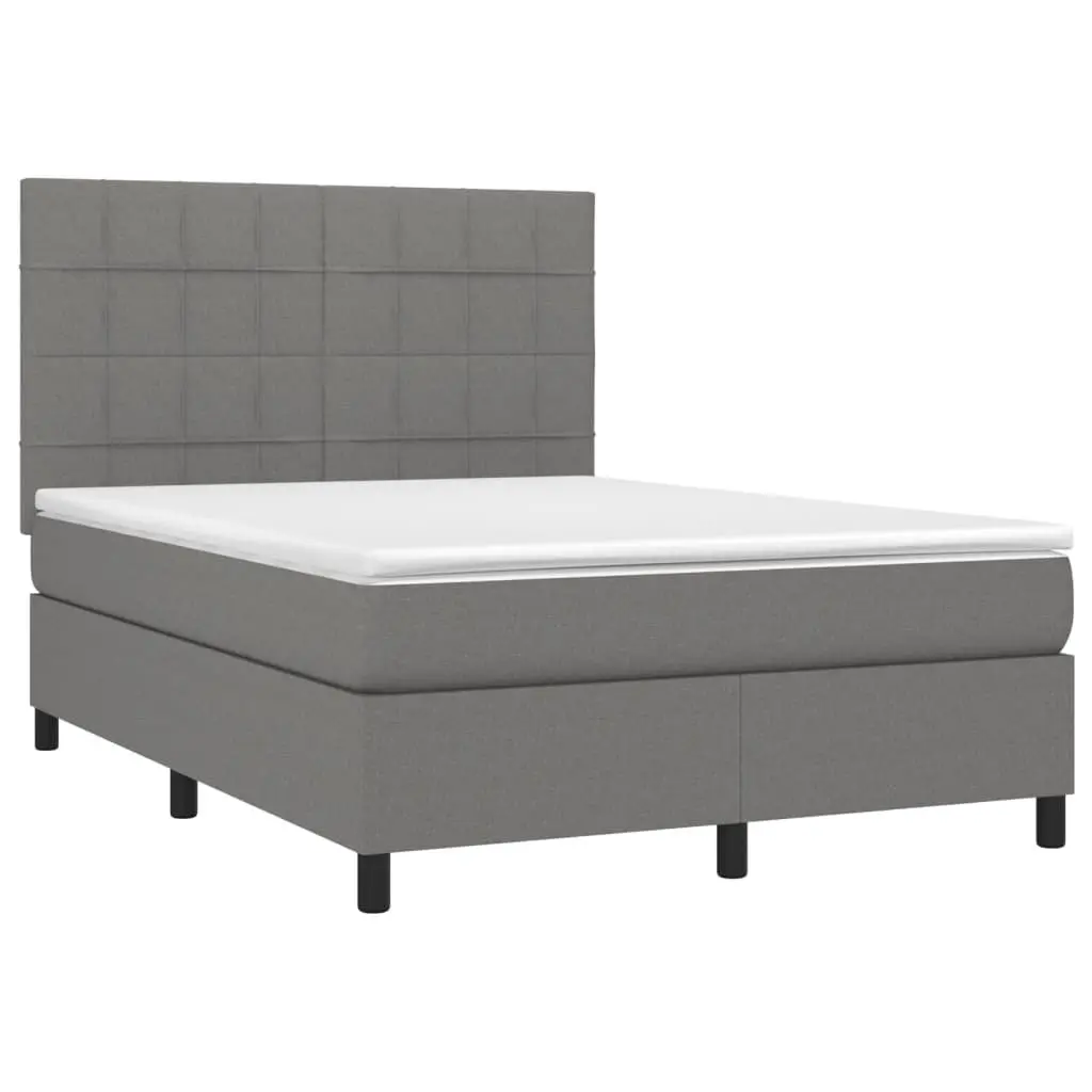 Double Box Spring Bed with Pocket Mattress Headboard Grey Fabric 137x187cm