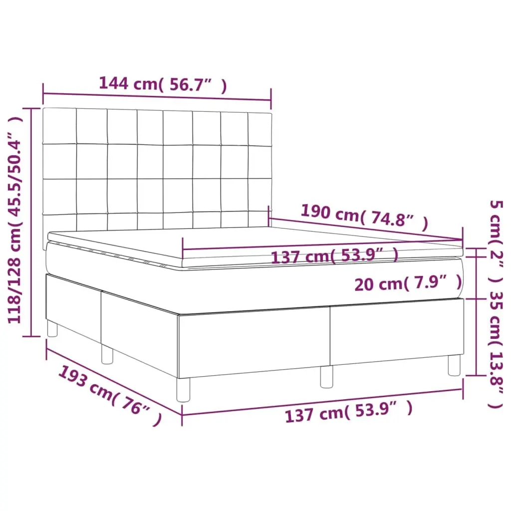 Double Box Spring Bed with Pocket Mattress Headboard Grey Fabric 137x187cm