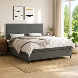 Queen Size Box Spring Bed with Pocket Spring Mattress Dark Grey Fabric Bedroom