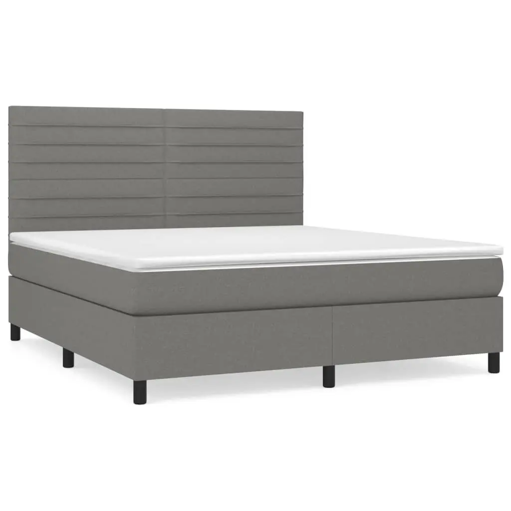 Queen Size Box Spring Bed with Pocket Spring Mattress Dark Grey Fabric Bedroom