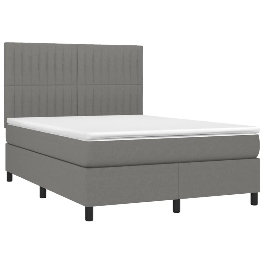 Box Spring Bed with Pocket Mattress Grey Double Size 137x187 cm Adjustable