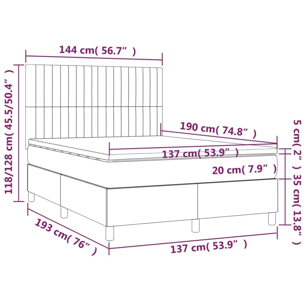 Box Spring Bed with Pocket Mattress Grey Double Size 137x187 cm Adjustable