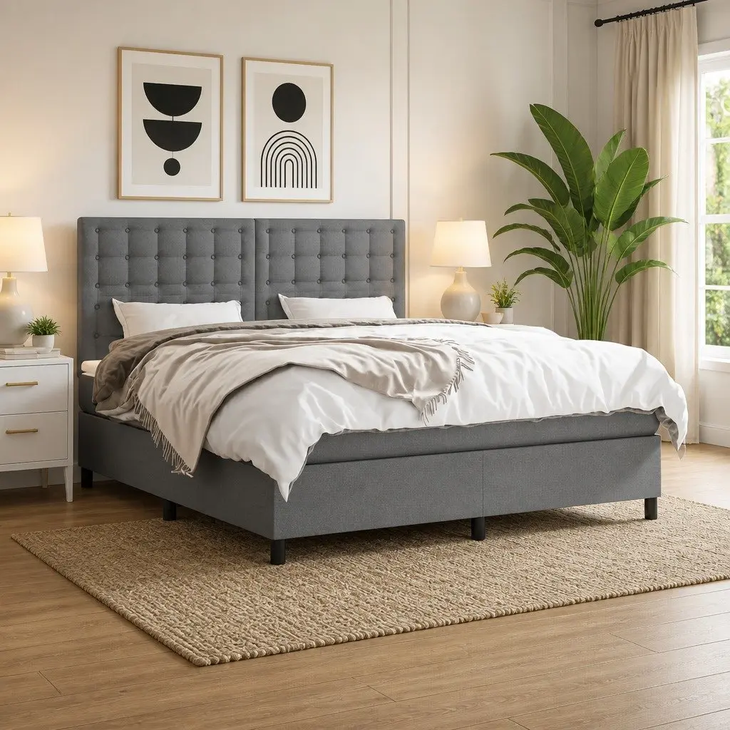 Queen Size Box Spring Bed with Pocket Spring Mattress Dark Grey 153x203 cm