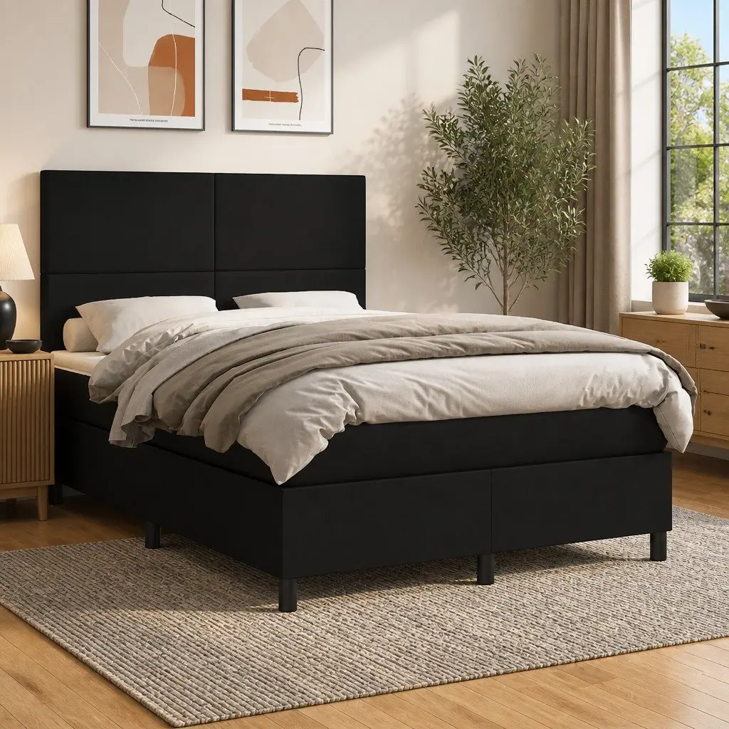 Double Box Spring Bed with Pocket Spring Mattress Black 137x187 cm Adjustable