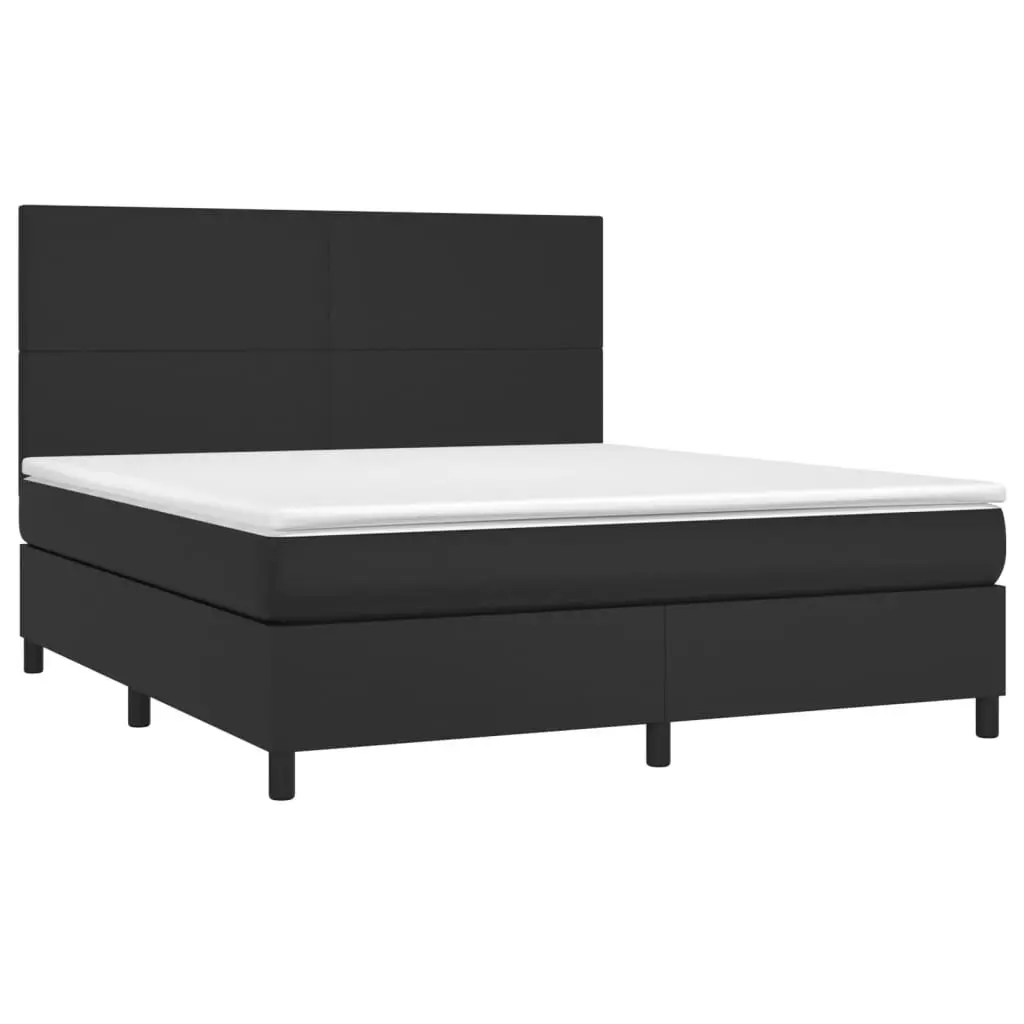 Queen Size Box Spring Bed with Pocket Spring Mattress Black Faux Leather