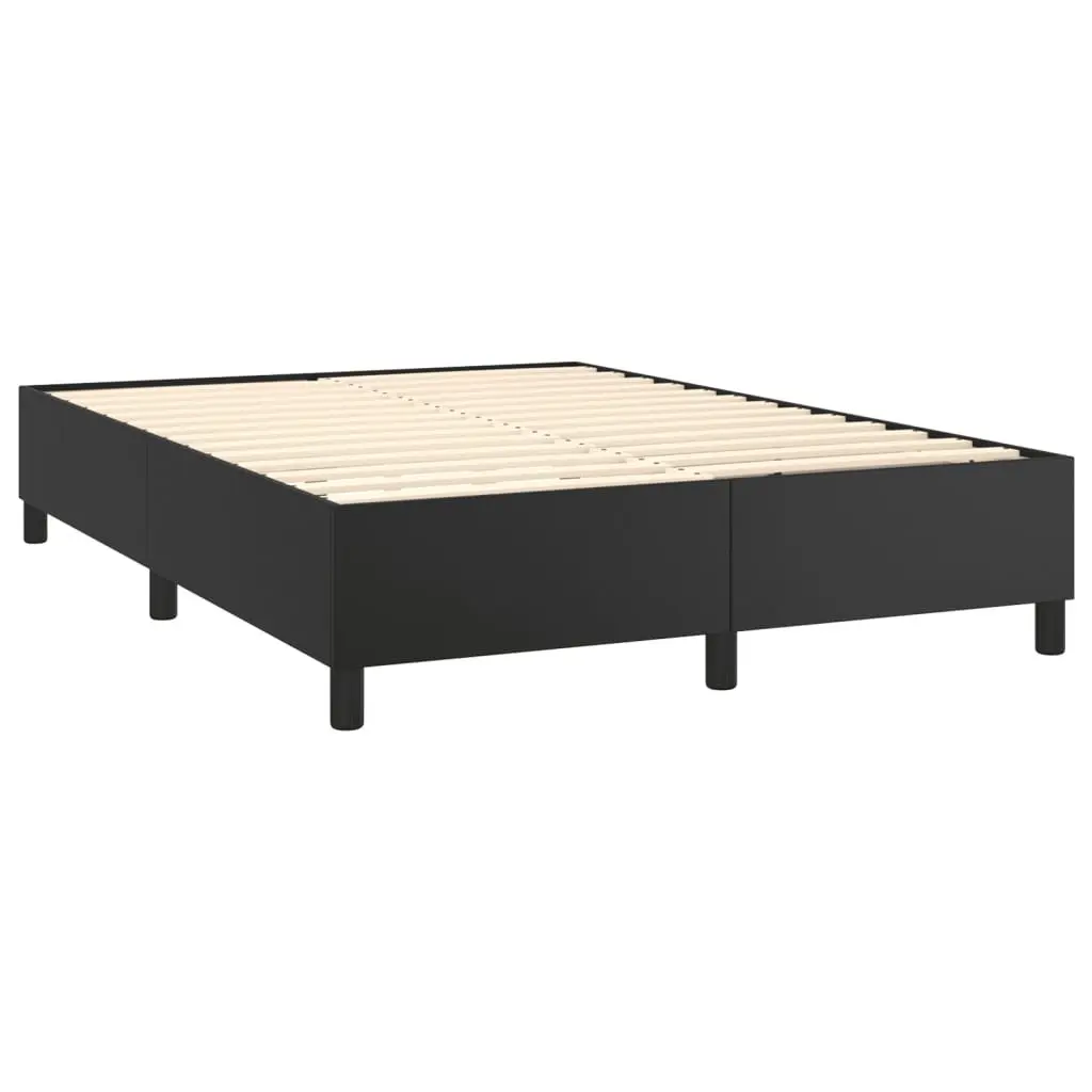 Queen Size Box Spring Bed with Pocket Spring Mattress Black Faux Leather